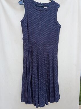 LOFT Navy and Mauve Printed Sleeveless Midi Dress